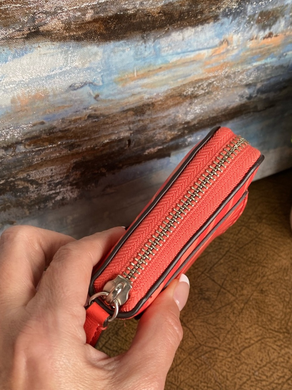 Coach Zebra Striped Coral Pink Full Zip Continental Wallet - Picture 11 of 13